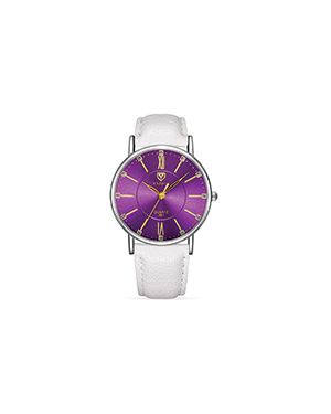 Yazole Ladies Watch- White Strap with Purple Dial