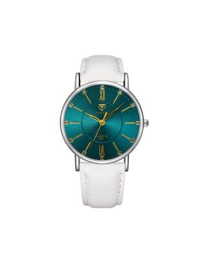 YAZOLE LADIES WATCH -WHITE STRAP WITH GREEN DIA