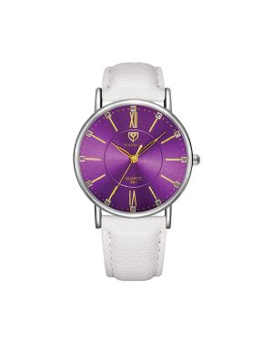 YAZOLE LADIES WATCH WHITE (P) WHITE STRAP WITH PURPLE DIAL 